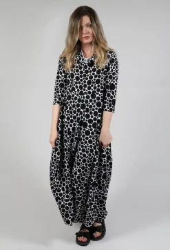 Bread and Butter Dresses^High-Neck Jersey Dress in White with Black Pois