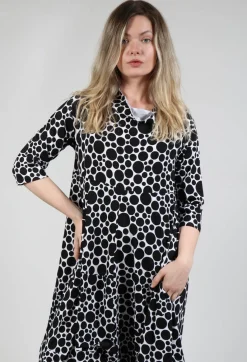 Bread and Butter Dresses^High-Neck Jersey Dress in White with Black Pois