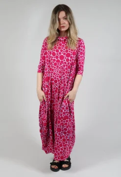 Bread and Butter Dresses^High-Neck Jersey Dress in Lilac with Fuschia Pois