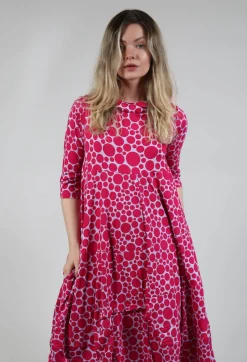 Bread and Butter Dresses^High-Neck Jersey Dress in Lilac with Fuschia Pois