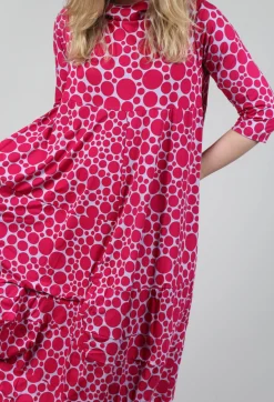 Bread and Butter Dresses^High-Neck Jersey Dress in Lilac with Fuschia Pois