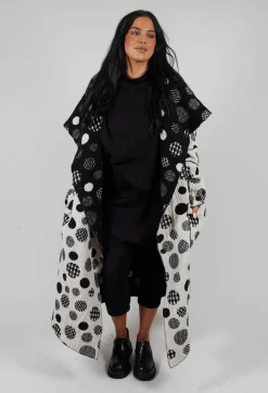 Bread and Butter Coats^Hooded Oversized Fit Coat in White with Black Pois