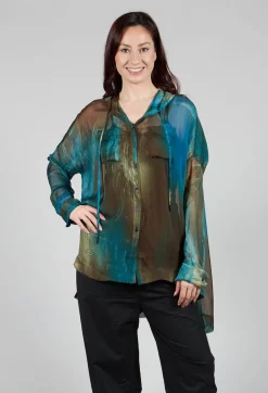 Masnada Shirts & Blouses^Hooded Silk Shirt in Petrol Print