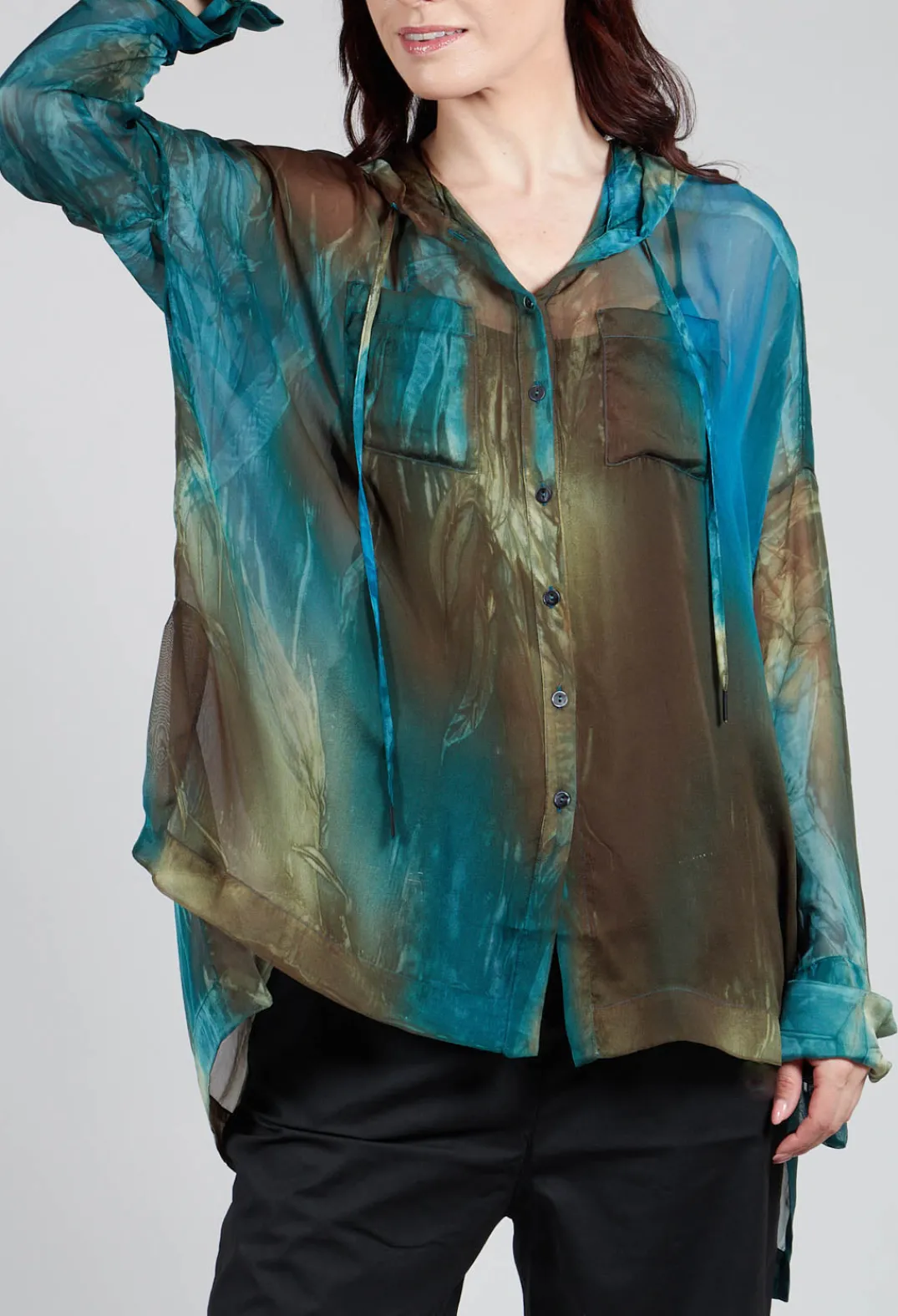 Masnada Shirts & Blouses^Hooded Silk Shirt in Petrol Print