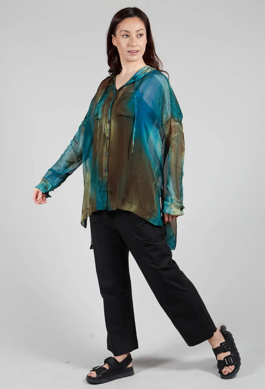 Masnada Shirts & Blouses^Hooded Silk Shirt in Petrol Print