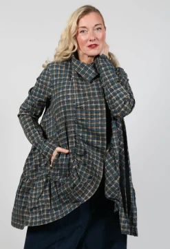 Rundholz Black Label Coats^Jacket with High Low Peplum Hem in Ink Check