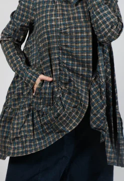 Rundholz Black Label Coats^Jacket with High Low Peplum Hem in Ink Check