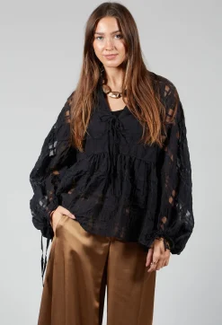 Beatrice B Shirts & Blouses^Jacquard Check Blouse in Black