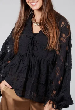 Beatrice B Shirts & Blouses^Jacquard Check Blouse in Black