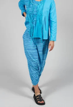 Bread and Butter Trousers^Jersey Drop-Crotch Trousers in Turquoise with Blue Lines