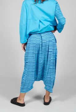 Bread and Butter Trousers^Jersey Drop-Crotch Trousers in Turquoise with Blue Lines