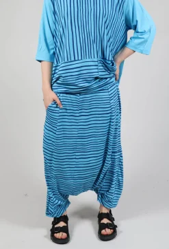 Bread and Butter Trousers^Jersey Drop-Crotch Trousers in Turquoise with Blue Lines