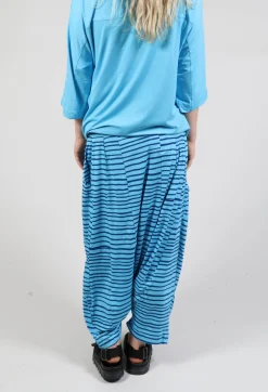 Bread and Butter Trousers^Jersey Drop-Crotch Trousers in Turquoise with Blue Lines