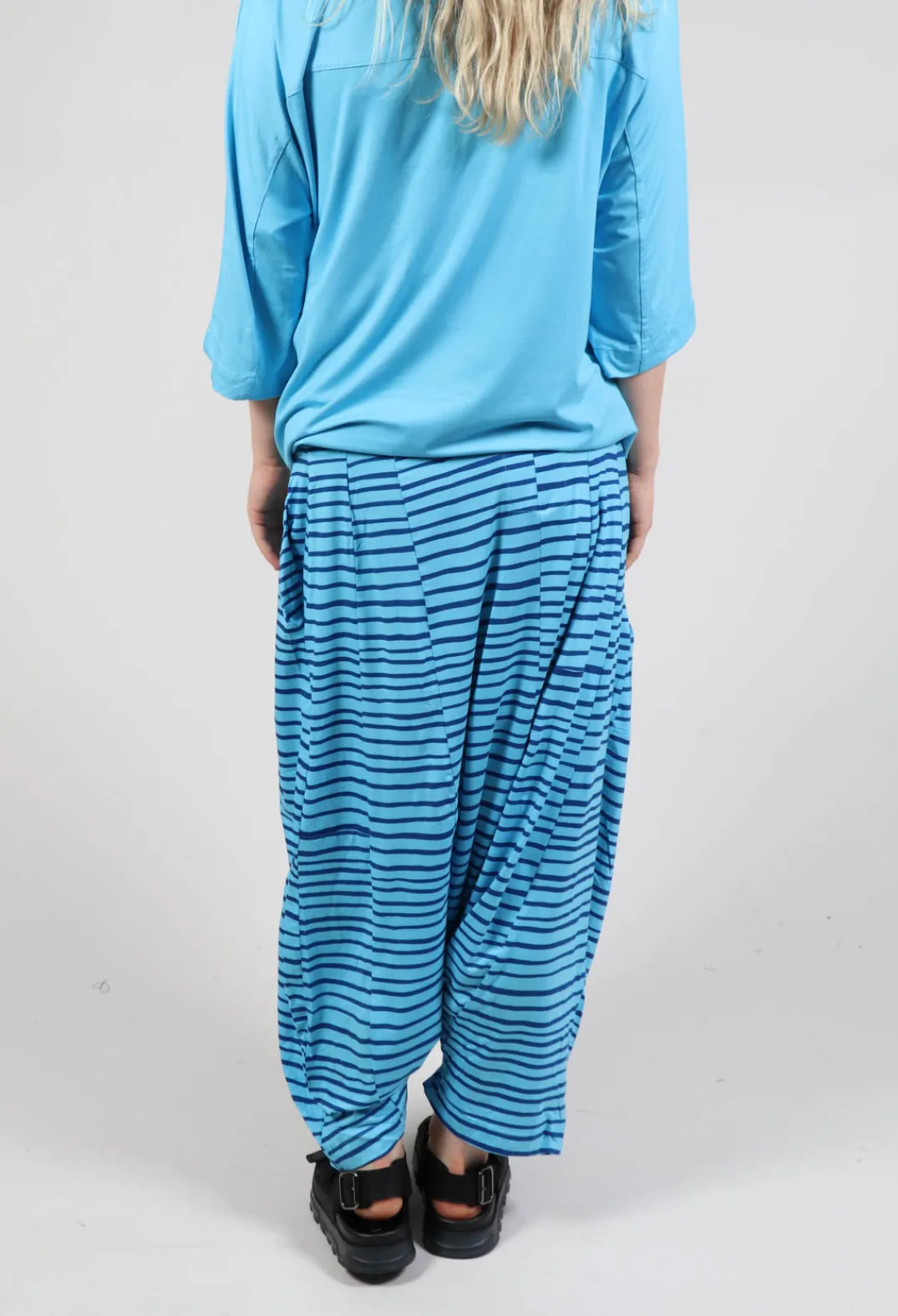 Bread and Butter Trousers^Jersey Drop-Crotch Trousers in Turquoise with Blue Lines