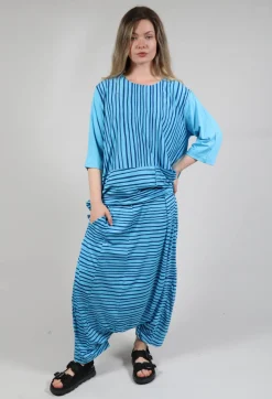 Bread and Butter Trousers^Jersey Drop-Crotch Trousers in Turquoise with Blue Lines