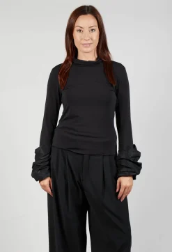 Mei Meij Tops^Jersey High Neck Top with Feature Sleeves in Nero