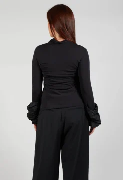 Mei Meij Tops^Jersey High Neck Top with Feature Sleeves in Nero