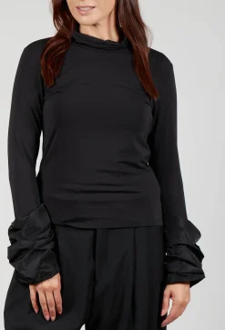 Mei Meij Tops^Jersey High Neck Top with Feature Sleeves in Nero