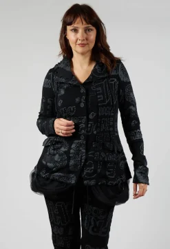Rundholz Black Label Jackets^Jersey Jacket with Netted Hemline in Black Shiny Print