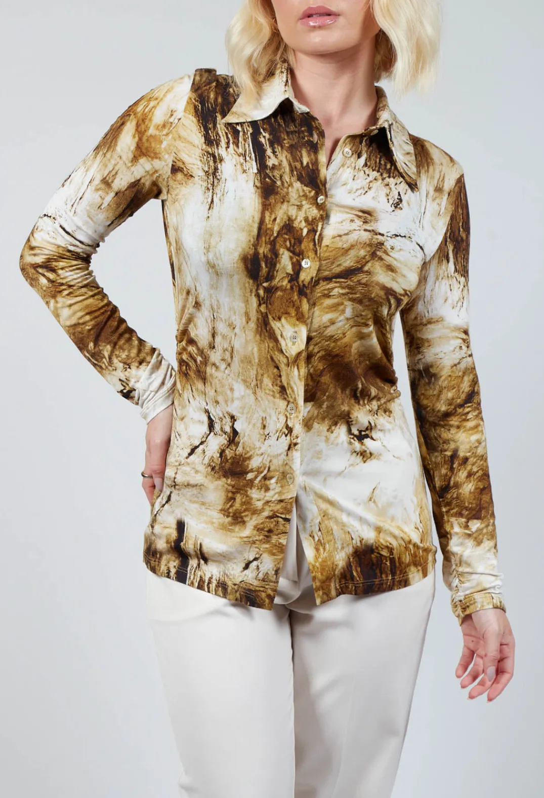 Beatrice B Shirts & Blouses^Jersey Shirt with Amber Marble Print