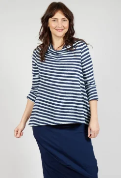 Rundholz Black Label Tops^Jersey Top with Drawstring Hem in Navy Print
