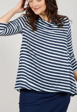 Rundholz Black Label Tops^Jersey Top with Drawstring Hem in Navy Print