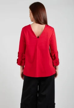 Mei Meij Tops^Jersey Top with Floral Embellishment in Marlboro