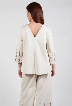 Mei Meij Tops^Jersey Top with Floral Embellishment in Sandshell
