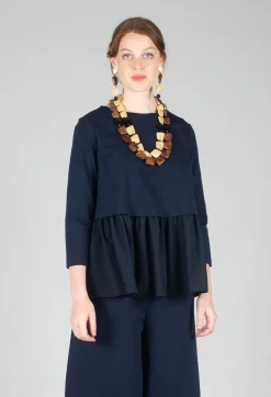 Mei Meij Shirts & Blouses^Jersey Top with Peplum Hem in Blue Nights and Dark Navy