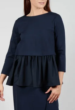 Mei Meij Shirts & Blouses^Jersey Top with Peplum Hem in Blue Nights and Dark Navy