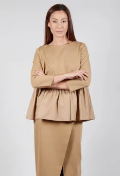 Mei Meij Shirts & Blouses^Jersey Top with Peplum Hem in Camel