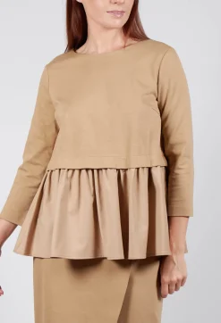 Mei Meij Shirts & Blouses^Jersey Top with Peplum Hem in Camel