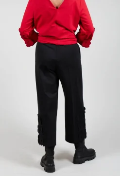 Mei Meij Trousers^Jersey Trousers with Floral Embellishment in Nero