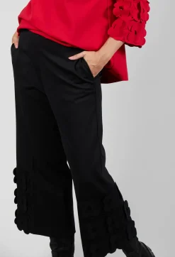 Mei Meij Trousers^Jersey Trousers with Floral Embellishment in Nero
