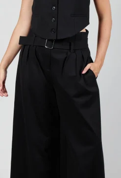 Mei Meij Trousers^Jersey Wide Leg Trousers with Belt in Nero