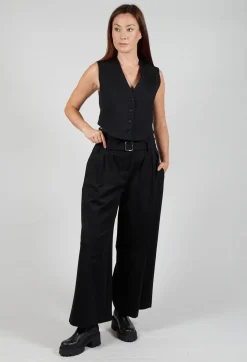 Mei Meij Trousers^Jersey Wide Leg Trousers with Belt in Nero