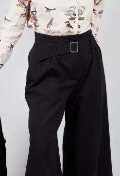 Mei Meij Trousers^Jersey Wide Leg Trousers with Belt in Nero
