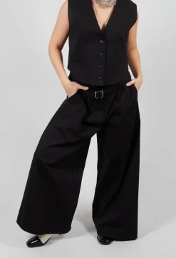 Mei Meij Trousers^Jersey Wide Leg Trousers with Belt in Nero