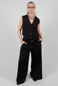 Mei Meij Trousers^Jersey Wide Leg Trousers with Belt in Nero