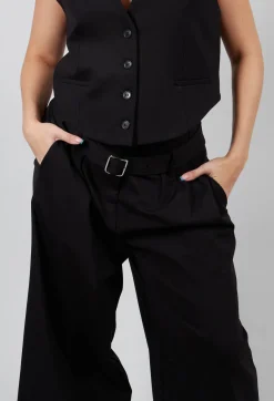 Mei Meij Trousers^Jersey Wide Leg Trousers with Belt in Nero