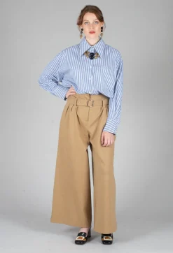 Mei Meij Trousers^Jersey Wide Leg Trousers with Belt in Camel