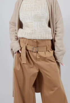 Mei Meij Trousers^Jersey Wide Leg Trousers with Belt in Camel