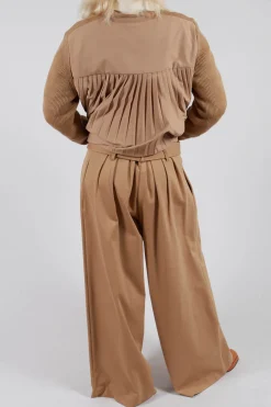 Mei Meij Trousers^Jersey Wide Leg Trousers with Belt in Camel
