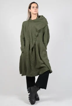Rundholz Dip Knitwear^Jumper Dress with Ascot Neck Detail in Olive