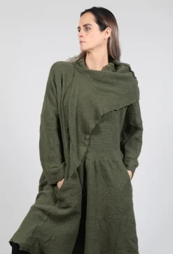 Rundholz Dip Knitwear^Jumper Dress with Ascot Neck Detail in Olive