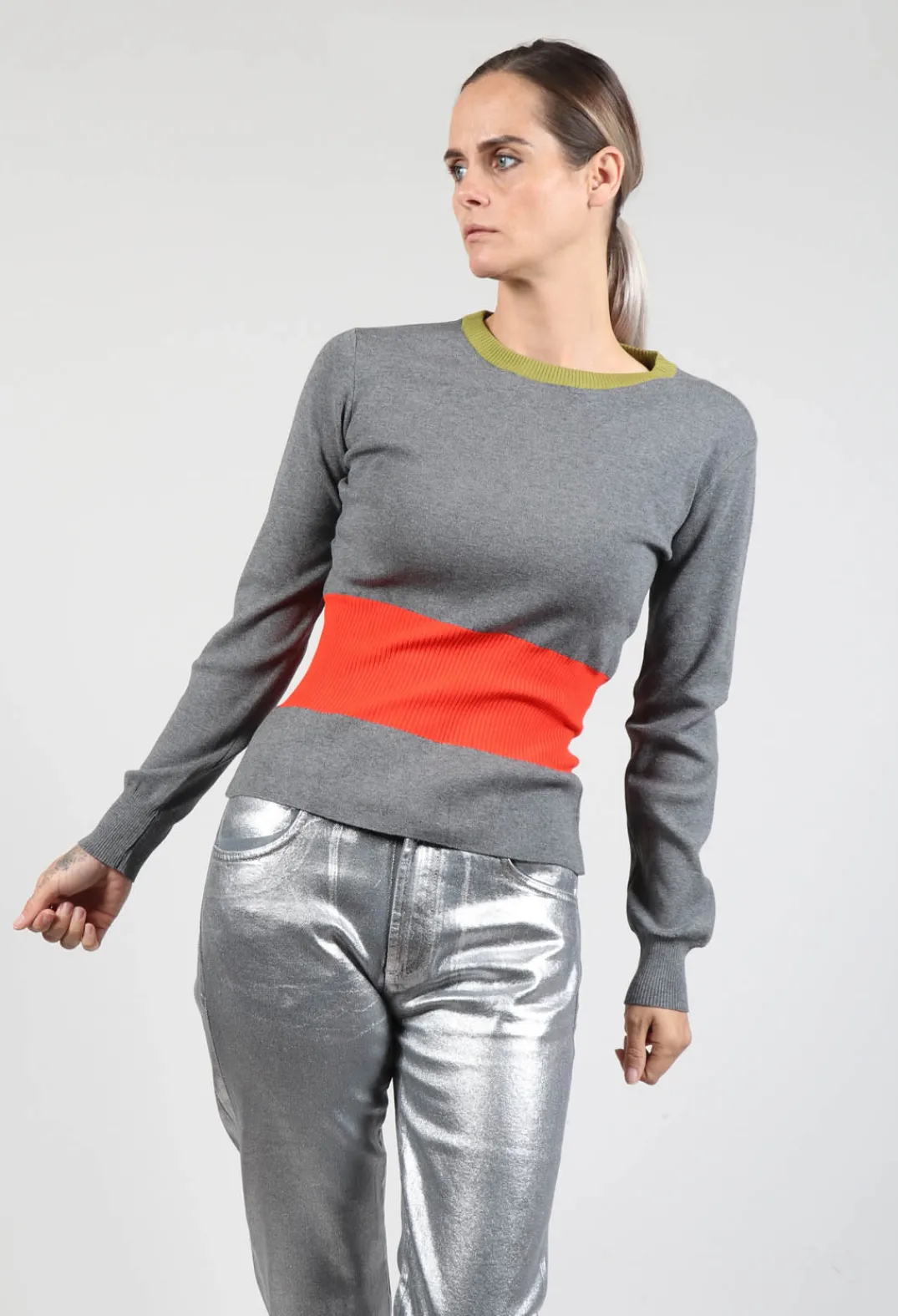 Beatrice B Knitwear|Jumpers^Jumper with Contrasting Detail in Grey