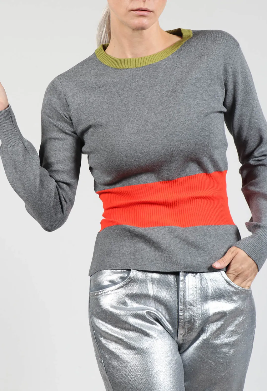 Beatrice B Knitwear|Jumpers^Jumper with Contrasting Detail in Grey