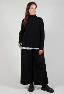 Mei Meij Tops^Jumper with Striped Underlay in Nero and Off White Antracite