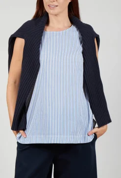 Mei Meij Tops^Jumper with Striped Underlay in Dark Navy and Off White