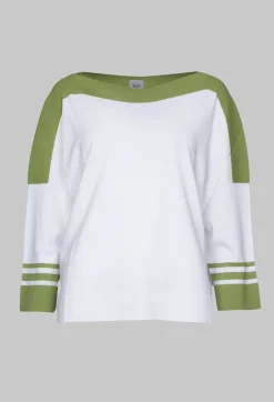 Nijii Jumpers^Jumper with Three Quarter Length Sleeves in White and Green